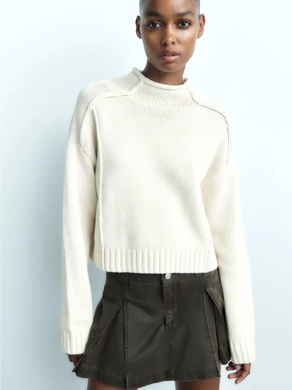 ZARA Cream Mock-Neck Women's Sweater